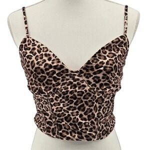 Thirty Thirty LA Leopard Print Crop Coreset LARGE Y2K Festival Fitted Club Top